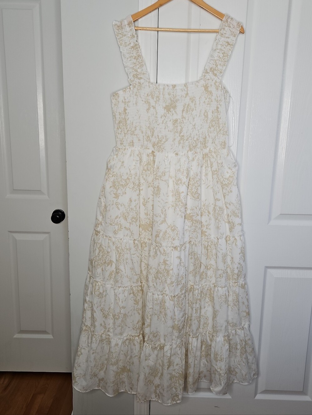And Now This Smocked Tiered Maxi Dress 3X Cottage Core Coquette Toile Neutral